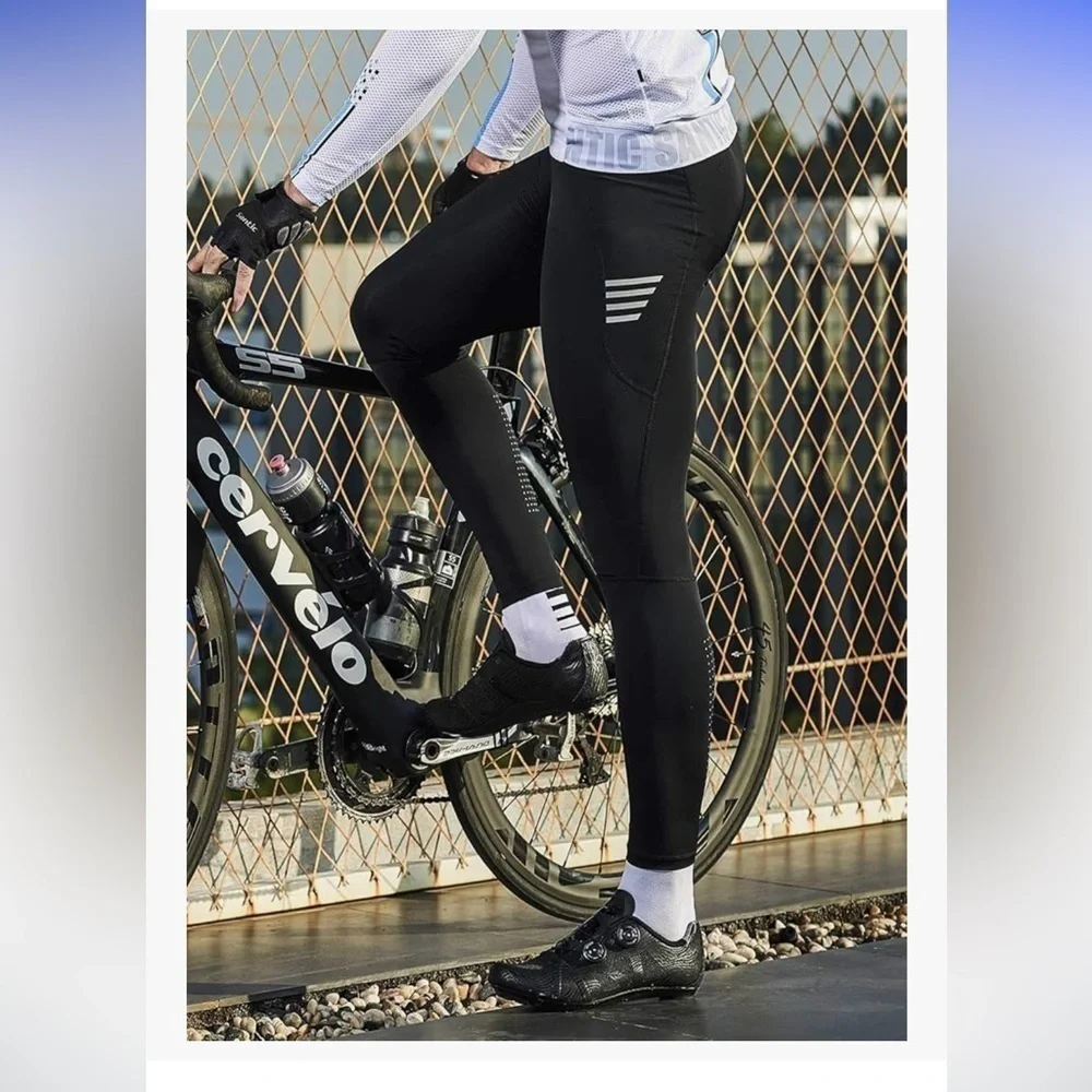 NWT Men’s Black Cycling Tights with White Stripes  small